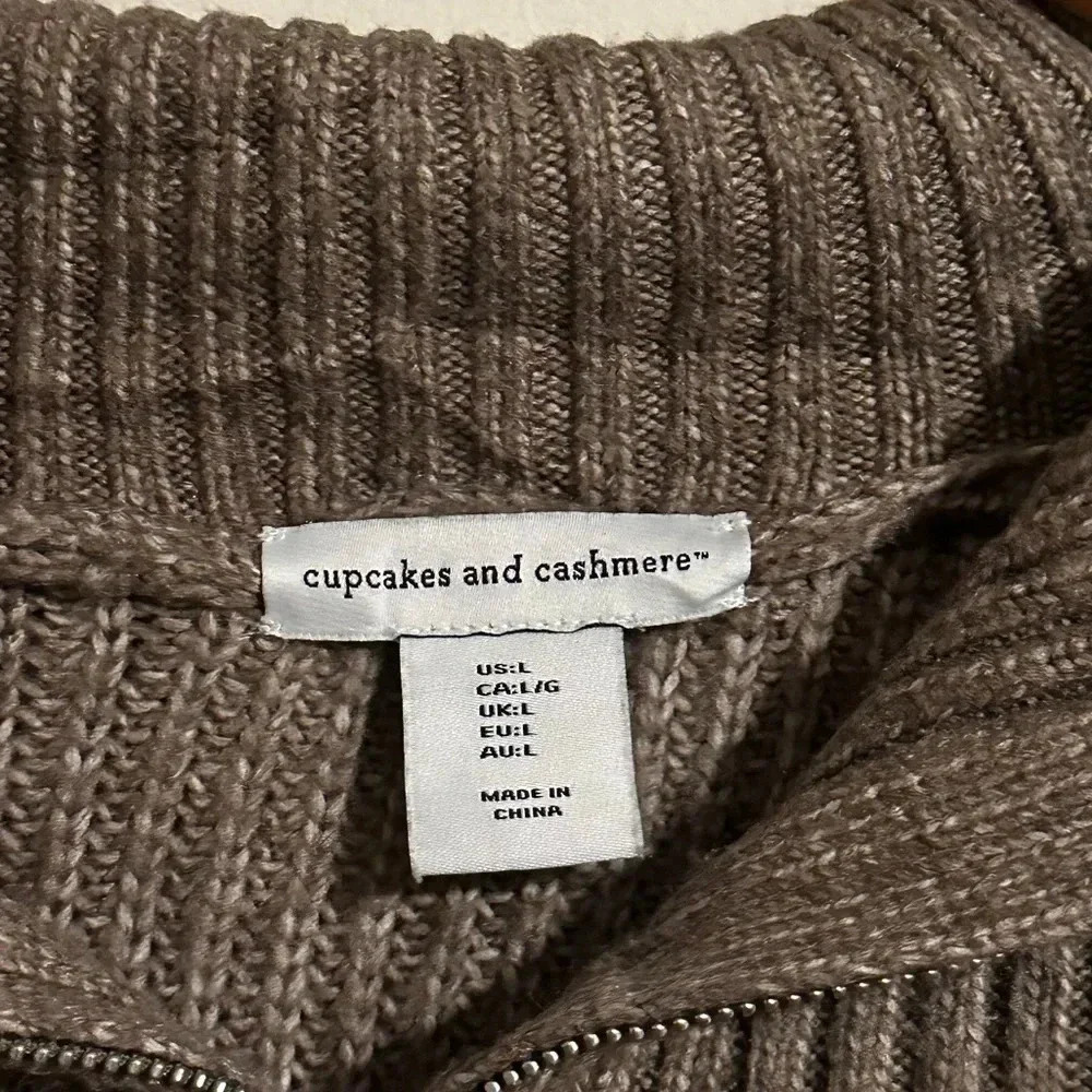 CUPCAKES & CASHMERE Ribbed Sweater Dress 1/4 Zip Brown Large - Picture 3 of 4